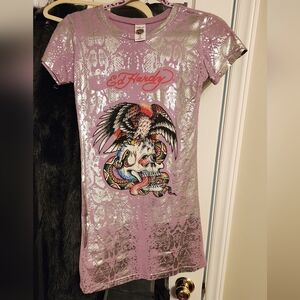 Vintage Ed Hardy Metallic Purple Graphic Tee